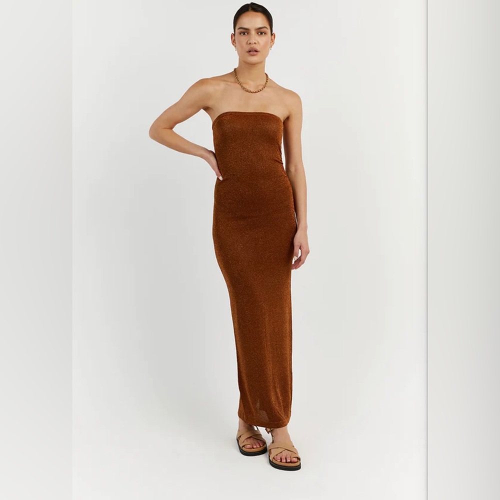 Nico Burnt Orange Metallic Midi Dress